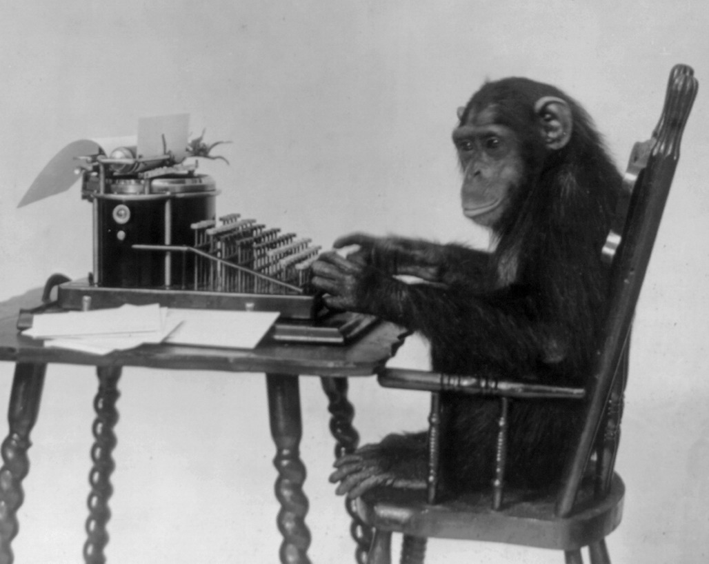 picture of a chimpanzee at a typewritter